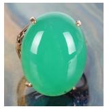 14K YELLOW GOLD CHRYSOPRASE LADIES RING W/ IGI