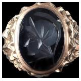 10K GOLD BRUTALIST RING W/ BLACK JADEITE INTAGLIO