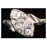 14K WHITE GOLD LADIES RING W/ DIAMONDS DIAG FACE