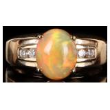 14K YELLOW GOLD OPAL DIAMOND LADIES RING