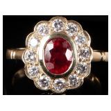 14K YELLOW GOLD NATURAL DIAMOND RUBY LADIES RING