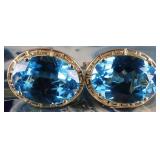 14K YELLOW GOLD LADIES EARRINGS W/ BLUE TOPAZ