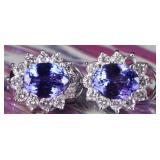 14K WHITE GOLD TANZANITE NATURAL DIAMOND EARRINGS