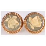 14K YELLOW GOLD LADIES FLOWER CAMEO STUD EARRINGS