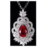 2CT RUBY STERLING SILVER LADIES NECKLACE W CRYSTAL