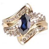 14K MARQUISE SAPPHIRE & DIAMOND LADIES BYPASS RING