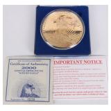 2000 ST. GAUDEN 4 OZ FINE SILVER 24K LAYERED ROUND