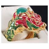 ~3.5CT EMERALD CHINESE DRAGON STERLING LADIES RING