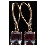 10K YELLOW GOLD EARRINGS W/ BICOLOR SAPPHIRE & DIA