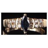 MARQUIS SAPPHIRE & DIAMOND 14K GOLD RING