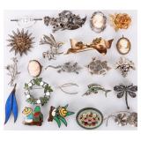STERLING SILVER LADIES BROOCH LOT OF 22