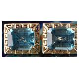 14K YELLOW GOLD TOPAZ GREEK KEY LADIES EARRINGS