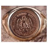 14K YELLOW GOLD MENS RING W/ MEXICO COIN FACE