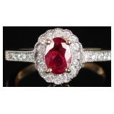 14K YELLOW GOLD LADIES RING W/ RUBY & DIAMONDS