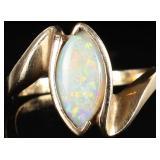 GLAM 14K YELLOW GOLD LADIES RING W/ MARQUISE OPAL