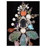 MASSIVE STERLING SILVER PENDANT BUDDHA JADE PEARLS