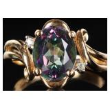 14K YELLOW GOLD MYSTIC TOPAZ DIAMOND LADIES RING