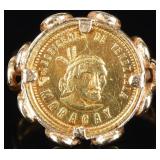 VINTAGE 22K GOLD INDIAN VENEZUELA COIN IN 18K RING