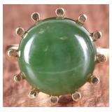 14K YELLOW GOLD MENS RING W/ LARGE NEPHRITE