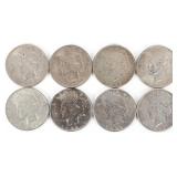ASSORTED 90% SILVER LIBERTY PEACE DOLLARS - (8)