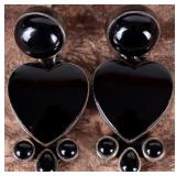 VINTAGE DAN DODSON BLACK ONYX HEART EARRINGS