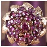 14K YELLOW GOLD PINK RUBY LADIES CLUSTER RING