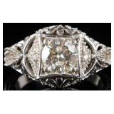 14K WHITE GOLD MOISSANITE DIAMOND ART DECO RING