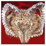 14K GOLD MEN'S RAM'S HEAD RING W/ DIAMOND EYES