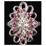 14K WHITE GOLD DIAMOND & PINK TOPAZ LADIES RING