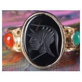 14K YELLOW GOLD LADIES CAMEO RING W/ TOURMALINE