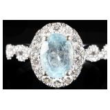 14K WHITE GOLD LADIES RING W/ DIAMONDS & SPINEL