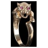 10K YELLOW GOLD LEAPING PANTHER MENS RING W/ TOPAZ
