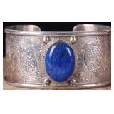STERLING SILVER & BLUE LAPIS WIDE CUFF BRACELET
