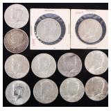 ASSORTED 90% SILVER KENNEDY HALF DOLLARS - (12)