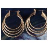 14K YELLOW GOLD QUADRUPLE HOOP LADIES EARRINGS