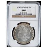 1878 P 7/8 TF WEAK NGC MS-63 MORGAN SILVER DOLLAR