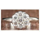 14K WHITE GOLD LADIES RING W/ 7-DIAMOND ROSETTE