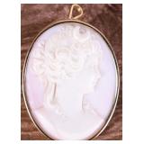 18K GOLD CONCH SHELL CAMEO LADIES PIN & PENDANT