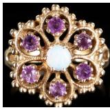 10K YELLOW GOLD AMETHYST WHITE OPAL LADIES RING