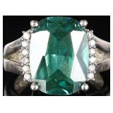 14K WHITE GOLD LADIES RING W/ 9CT TOURMALINE & DIA