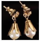 14K YELLOW GOLD PEARL LADIES EARRINGS