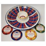 6 Piece Chip & Dip w/Coasters Set Casino Roulette