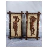 3D Man and Woman Framed 15' Wooden Carved Asian