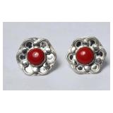 Silver Tone Earrings (red coral)