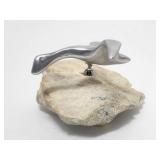 Hoselton Sculpture Signed - Goose Flying Over Rock