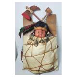 Indigenous Doll in Backpack w/Pipe&Axe Handmade