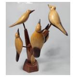 Wood Sculpture 5 Birds Tree