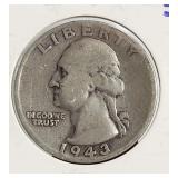 1943 S Washington Silver Quarter US