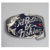Belt Buckle - Pewter - I'd Rather be Fishing