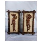 3D Man and Woman Framed 15' Wooden Carved Asian
